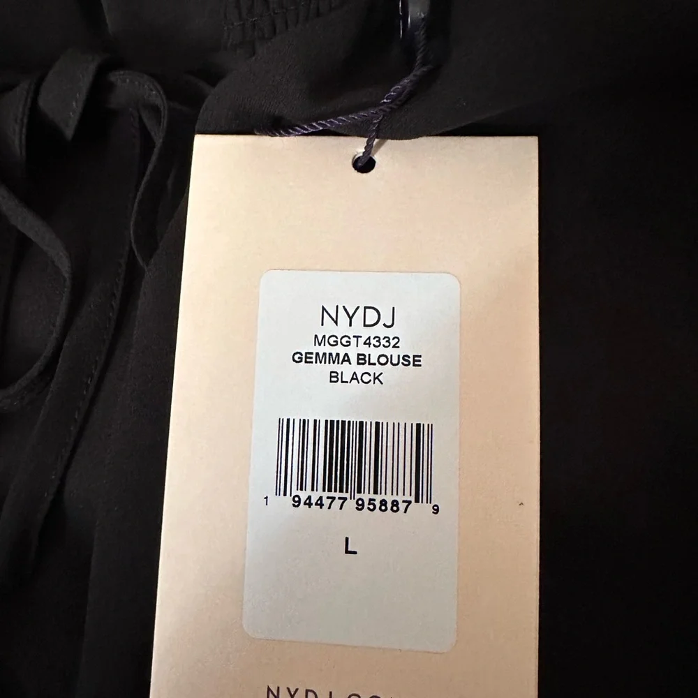 NYDJ Black Smocked Neck Tie-Front Tunic NWT - Picture 7 of 7